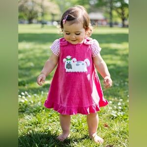 Mulberry Pink Kids Dress with Puppy Applique Sz 18m
